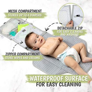 Baby Diaper Changing Pad - Portable Waterproof Diaper Changing Mat - Folding Diaper Changing Station - Travel Diaper Change Pads - Changing Clutch - Detachable Stroller Hooks - Baby Shower (Black Geo)