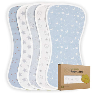Organic Burp Cloths for Baby Boys and Girls - 5-Pack Ultra Absorbent Burping Cloth, Burp Clothes, Newborn Towel - Milk Spit Up Rags - Burpy Cloth Bib for Unisex, Boy, Girl - Burp Cloths (Grayscape)