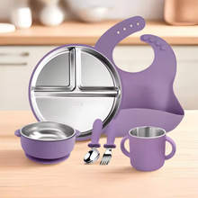 Load image into Gallery viewer, Stainless Steel and Silicone Feeding Set with Spoon &amp; Fork
