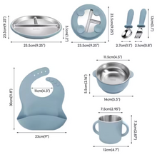 Load image into Gallery viewer, Stainless Steel and Silicone Feeding Set with Spoon &amp; Fork