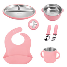 Load image into Gallery viewer, Stainless Steel and Silicone Feeding Set with Spoon &amp; Fork