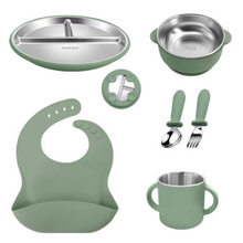 Load image into Gallery viewer, Stainless Steel and Silicone Feeding Set with Spoon &amp; Fork