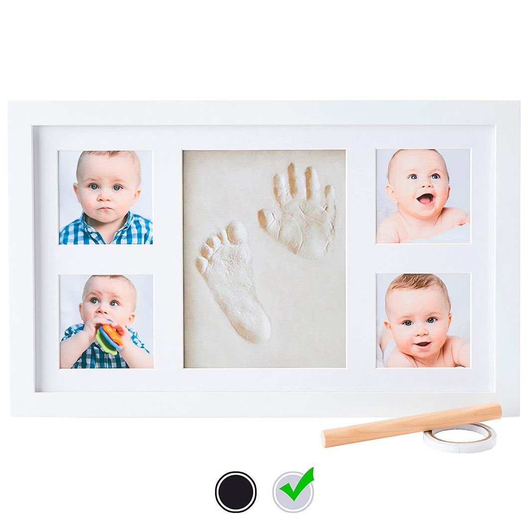 Baby Handprint Kit by Little Hippo |Deluxe Size + NO Mold| Baby Picture Frame & Non Toxic Clay! Baby Footprint kit, Perfect for Baby Boy Gifts, and Baby Girls Gifts! (White, Deluxe)