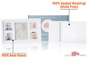 Baby Handprint Kit by Little Hippo |Deluxe Size + NO Mold| Baby Picture Frame & Non Toxic Clay! Baby Footprint kit, Perfect for Baby Boy Gifts, and Baby Girls Gifts! (White, Deluxe)