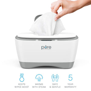 Pure Baby Wipe Warmer with Digital Display - Easy-Feed Dispenser with 3 Heat Settings, LCD Display, 80 Wipe Capacity, Naturally Steam Heated for Maximum Comfort and Safety for Baby