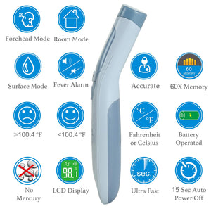 Hospital Medical Grade Non Contact Clinical Infrared Forehead Thermometer for Baby and Adults, 1701, Serenity