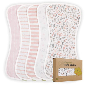 Organic Burp Cloths for Baby Boys and Girls - 5-Pack Ultra Absorbent Burping Cloth, Burp Clothes, Newborn Towel - Milk Spit Up Rags - Burpy Cloth Bib for Unisex, Boy, Girl - Burp Cloths (Grayscape)