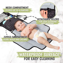 Load image into Gallery viewer, Baby Diaper Changing Pad - Portable Waterproof Diaper Changing Mat - Folding Diaper Changing Station - Travel Diaper Change Pads - Changing Clutch - Detachable Stroller Hooks - Baby Shower (Black Geo)