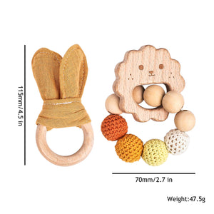 Wooden Wabbit Rattle Teether 2pcs Baby Toy